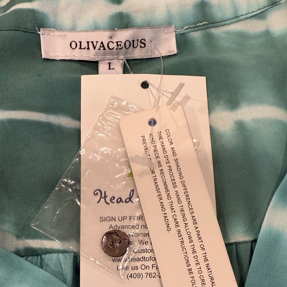 Olivaceous Tie Dye & Tassel Green White Tunic Beach Resort Vacation Size Large - Picture 4 of 4